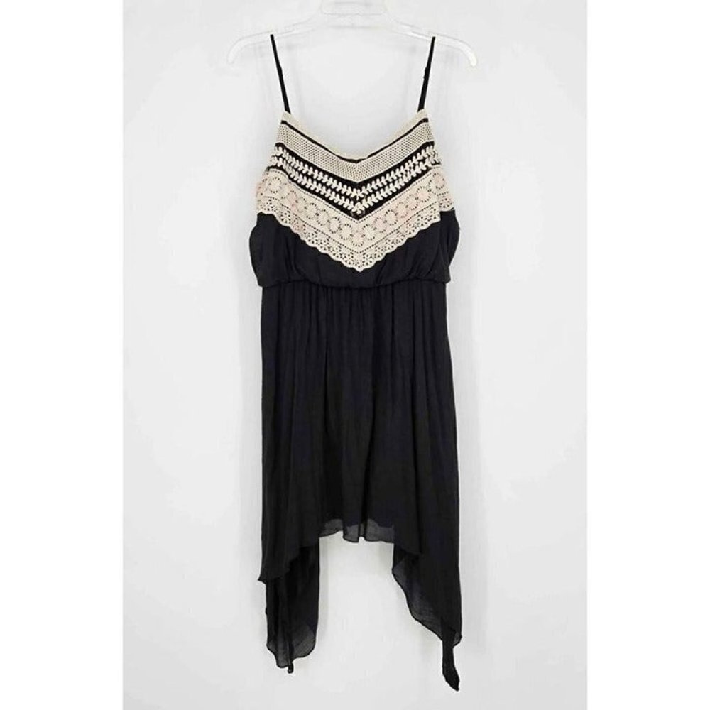 Trixxi Black Adj Spaghetti Strap Cream Embroidery Asymmetrical Hem Dress…